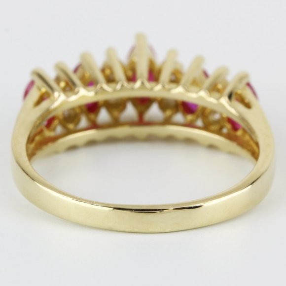 14K Yellow Gold Marquise Ruby & Diamond Anniversary Wedding Band Cocktail Ring - Image 4