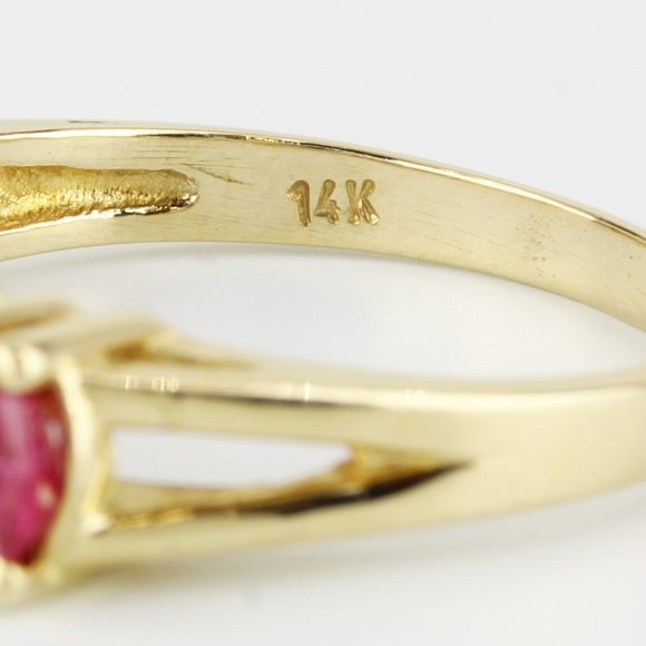 14K Yellow Gold Marquise Ruby & Diamond Anniversary Wedding Band Cocktail Ring - Image 5