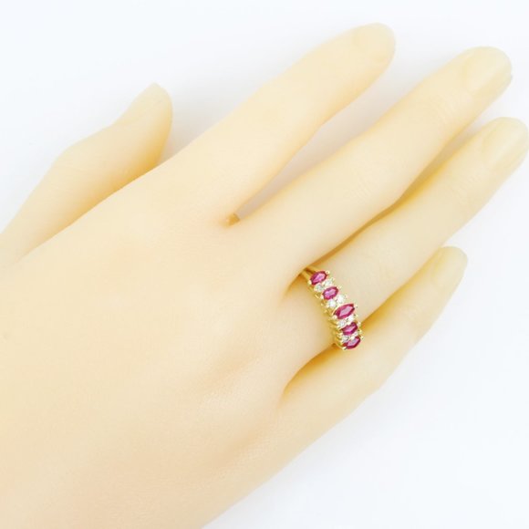 14K Yellow Gold Marquise Ruby & Diamond Anniversary Wedding Band Cocktail Ring - Image 6