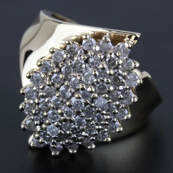 10K Yellow Gold Diamond Cluster Cocktail Anniversary Ring by Samuel Aaron - Image 6