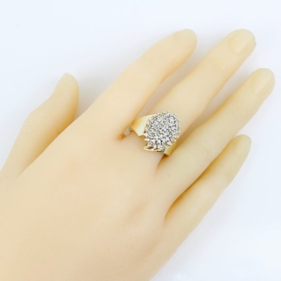 10K Yellow Gold Diamond Cluster Cocktail Anniversary Ring by Samuel Aaron - Image 5