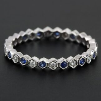 New Jolie Stackable 18k White Gold Diamond & Sapphire Eternity Band Wedding Ring