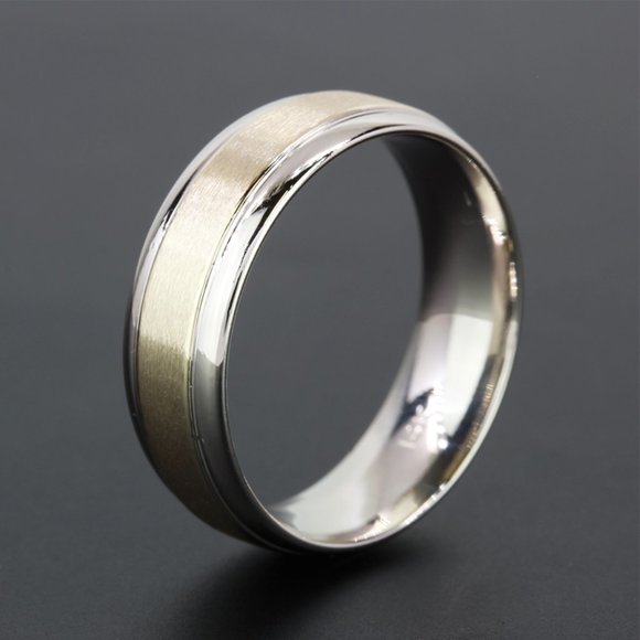 Men’s 14k White & Brushed Yellow Gold Comfort-Fit Wedding Band Ring - Image 4