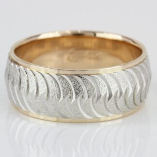 14k Two-Tone Gold Guilloché Etched Fancy Carved Wedding Band Ring by Paramount Jewelers