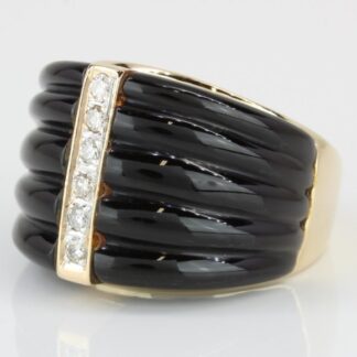 Vintage Art Deco 14K Yellow Gold Onyx & Diamond Anniversary Cocktail Ring Band