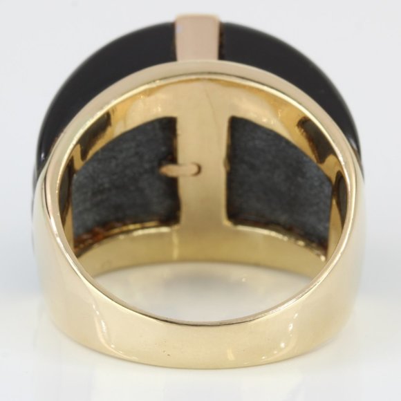 Vintage Art Deco 14K Yellow Gold Onyx & Diamond Anniversary Cocktail Ring Band - Image 5
