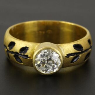 Handmade 22k Gold & Enamel Solitaire Diamond Bridal Wedding Engagement Ring