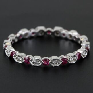 New! 18k White Gold Stackable Diamond + Ruby Eternity Band Ring by Parade Design