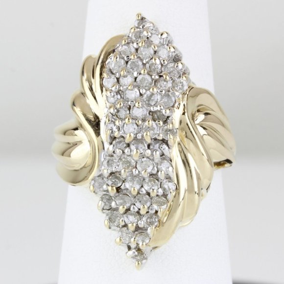 10K Yellow Gold Diamond Waterfall Cocktail Ring