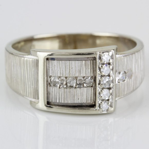 14k White Gold Buckle Diamond Ring