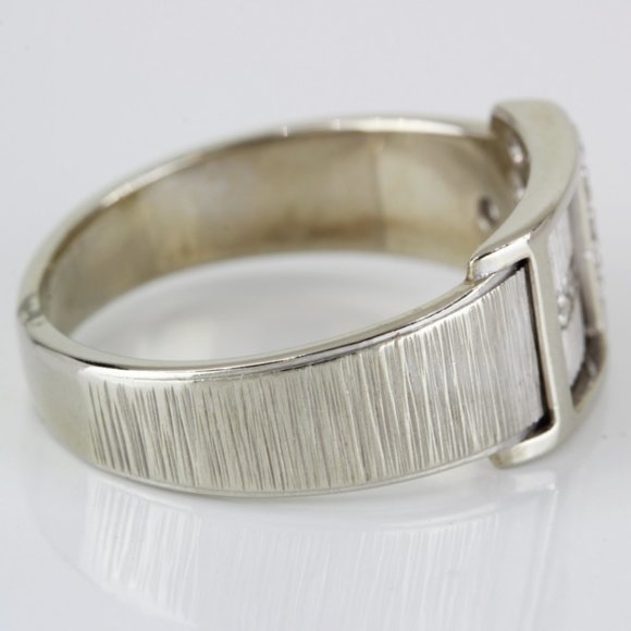 14k White Gold Buckle Diamond Ring - Image 3