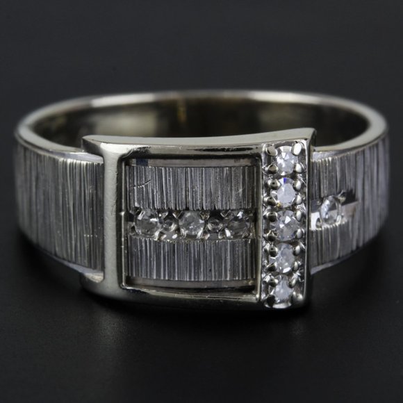 14k White Gold Buckle Diamond Ring - Image 5