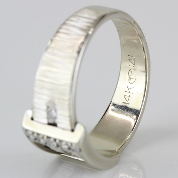 14k White Gold Buckle Diamond Ring - Image 6