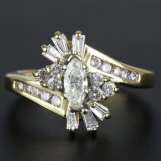 14K Yellow Gold Marquise Diamond Engagement Ring