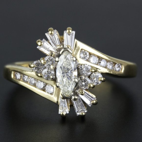 14K Yellow Gold Marquise Diamond Engagement Ring