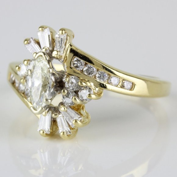 14K Yellow Gold Marquise Diamond Engagement Ring - Image 3