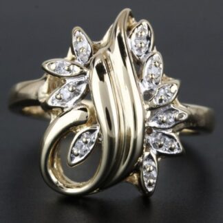 10k Yellow Gold Diamond Swirl Flower Cocktail Ring