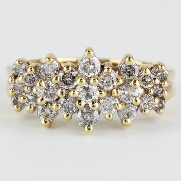 Vintage 14K Yellow Gold Diamond Cluster Anniversary Ring