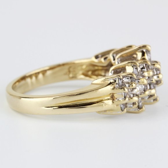 Vintage 14K Yellow Gold Diamond Cluster Anniversary Ring - Image 3