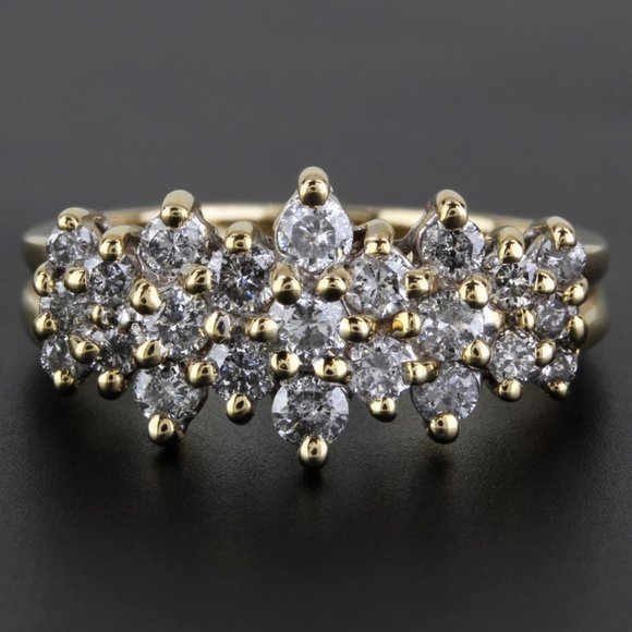 Vintage 14K Yellow Gold Diamond Cluster Anniversary Ring - Image 7