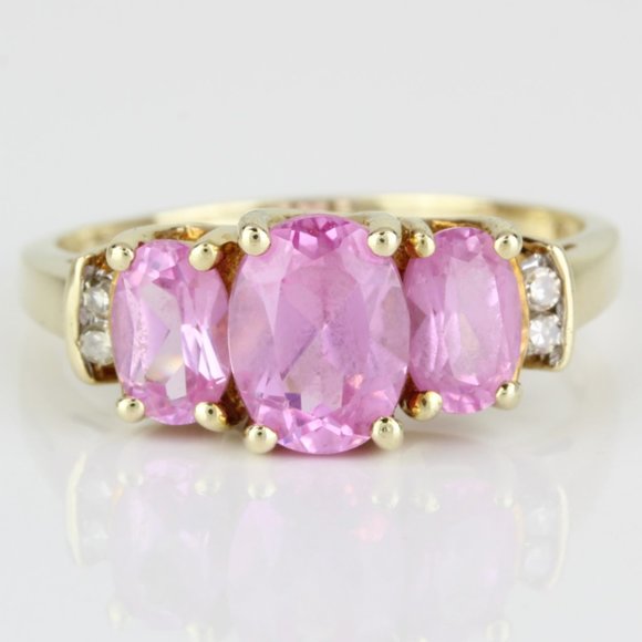 10K Yellow Gold Pink Gemstone and Diamond Anniversary Ring by Samuel Aaron Inc.