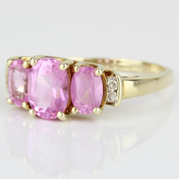 10K Yellow Gold Pink Gemstone and Diamond Anniversary Ring by Samuel Aaron Inc. - Image 4