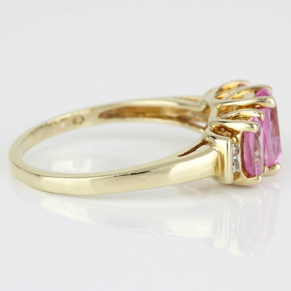 10K Yellow Gold Pink Gemstone and Diamond Anniversary Ring by Samuel Aaron Inc. - Image 5