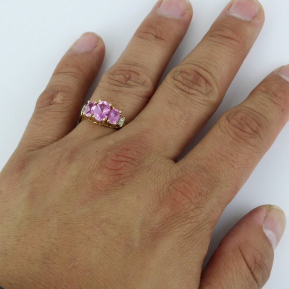 10K Yellow Gold Pink Gemstone and Diamond Anniversary Ring by Samuel Aaron Inc. - Image 8