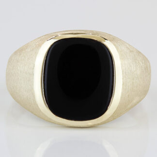 Vintage 10K Gold Brushed Ring Men’s Onyx Statement Signet Bold Jewelry Jim Fox