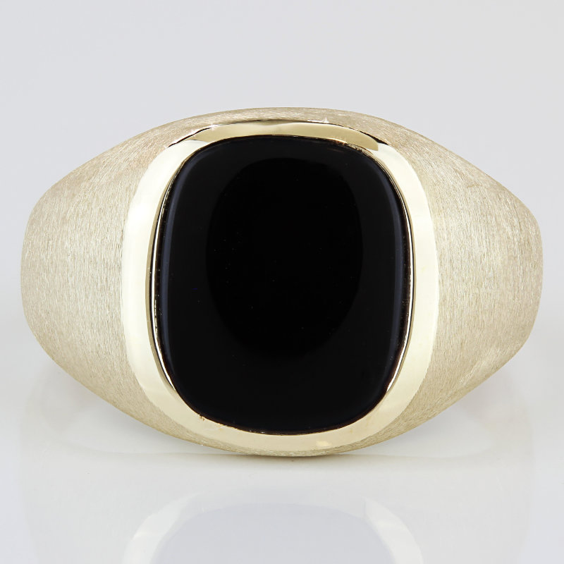 Vintage 10K Gold Brushed Ring Men’s Onyx Statement Signet Bold Jewelry Jim Fox