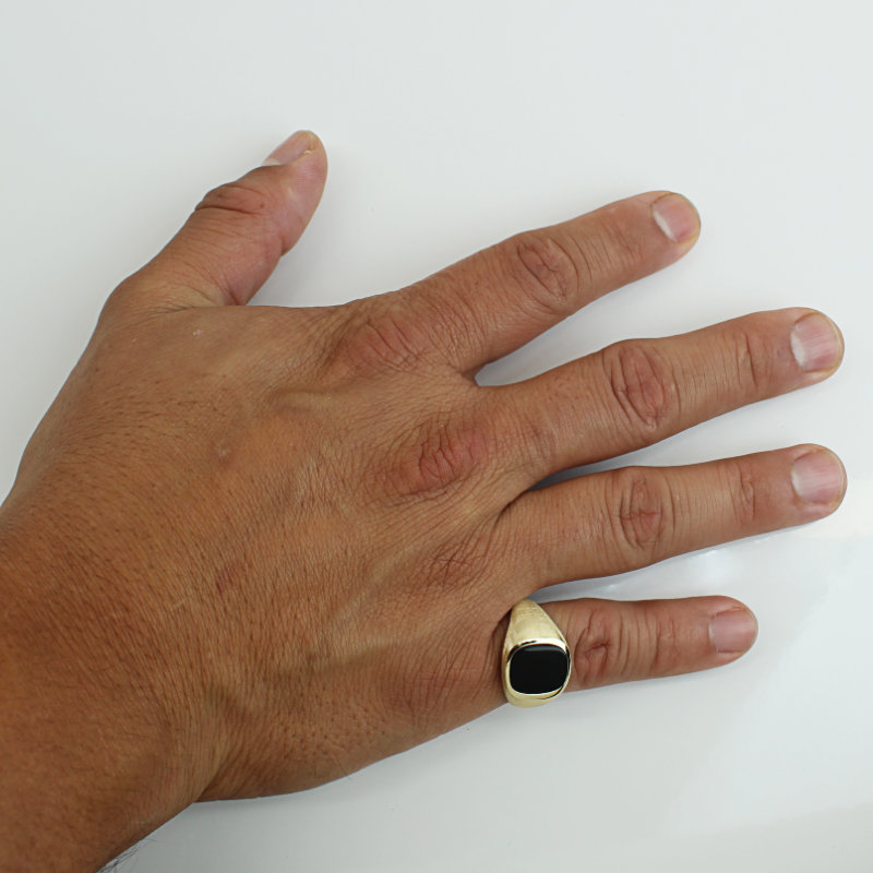 Vintage 10K Gold Brushed Ring Men’s Onyx Statement Signet Bold Jewelry Jim Fox - Image 7