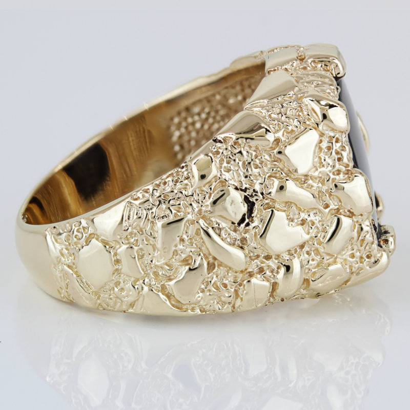 Vintage 14K Gold Nugget Ring Men’s IB Goodman Onyx Statement Signet Bold Jewelry Description: - Image 3
