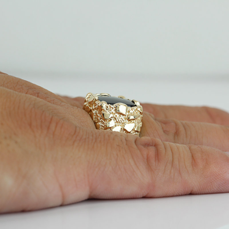 Vintage 14K Gold Nugget Ring Men’s IB Goodman Onyx Statement Signet Bold Jewelry Description: - Image 6