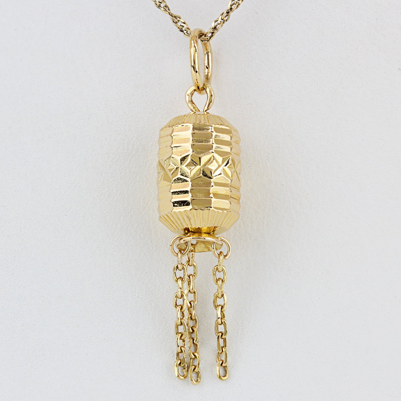 18k Yellow Gold Diamond-Cut Chinese Paper Lantern Pendant/Charm
