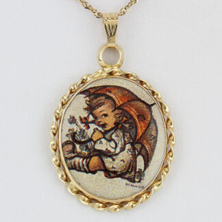 14k Yellow Gold Oval MJ Hummel Umbrella Girl by ARS Edition