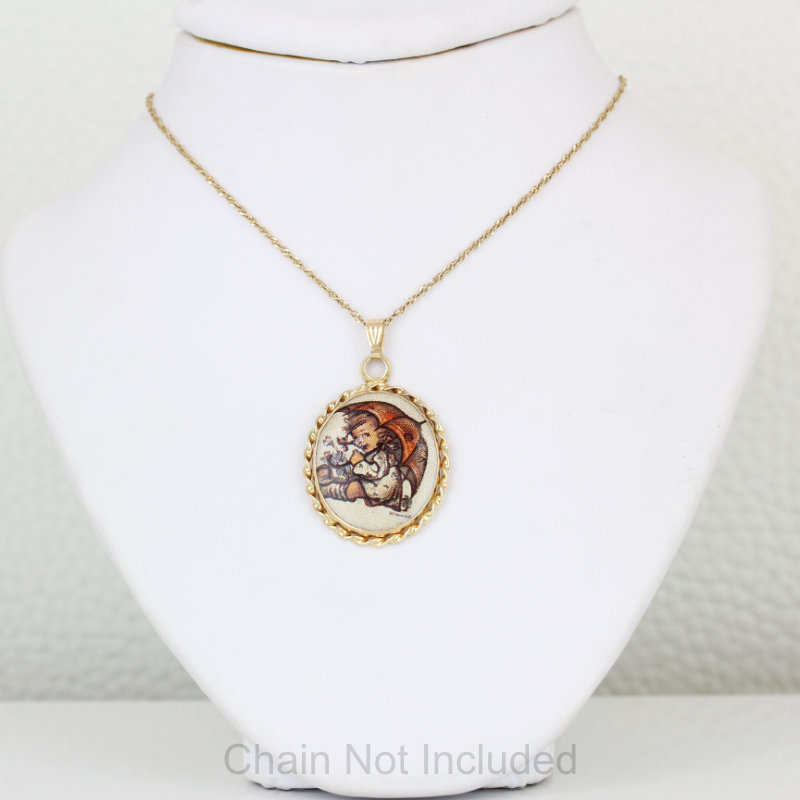 14k Yellow Gold Oval MJ Hummel Umbrella Girl by ARS Edition - Image 4