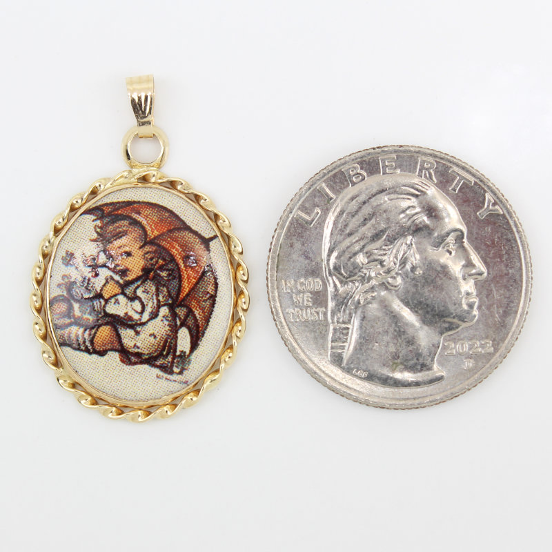 14k Yellow Gold Oval MJ Hummel Umbrella Girl by ARS Edition - Image 5