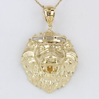 10K Yellow Gold 3D Regal Crown Lion High Polish Pendant/Charm