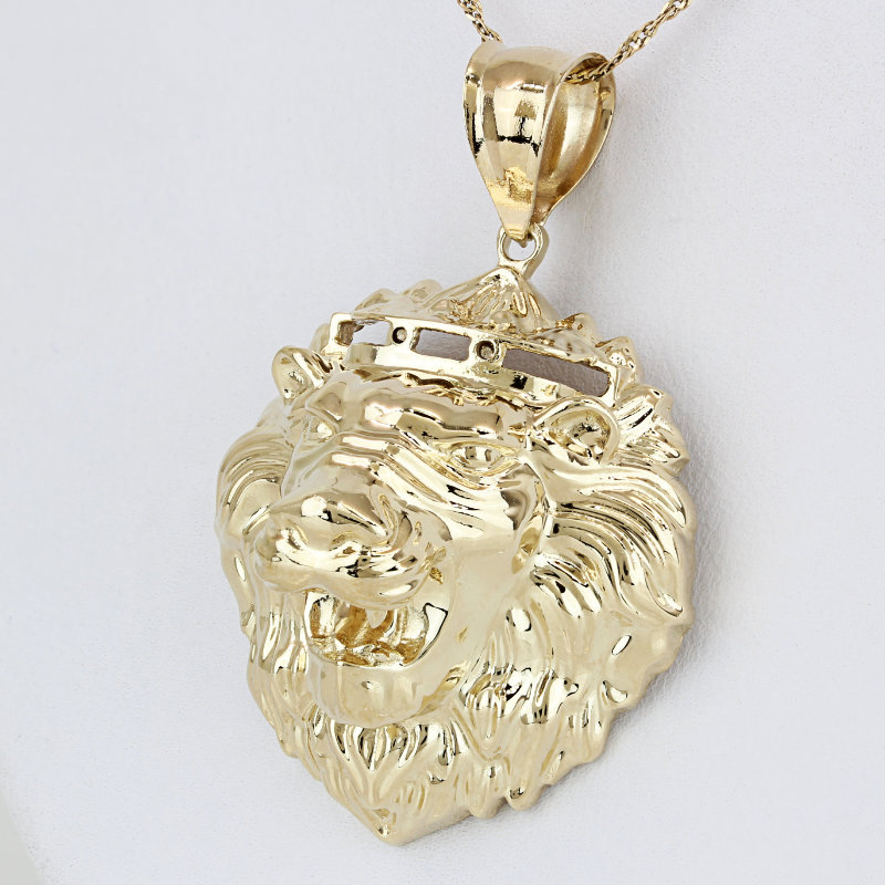 10K Yellow Gold 3D Regal Crown Lion High Polish Pendant/Charm - Image 2
