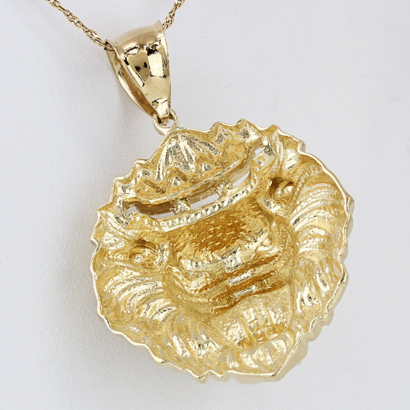 10K Yellow Gold 3D Regal Crown Lion High Polish Pendant/Charm - Image 3