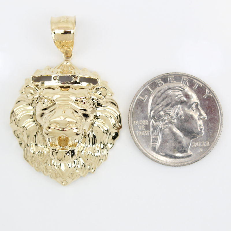 10K Yellow Gold 3D Regal Crown Lion High Polish Pendant/Charm - Image 5