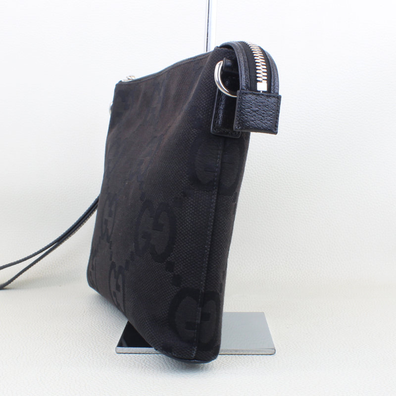 Gucci Jumbo GG Canvas Clutch / Shoulder Bag- Black - Image 4