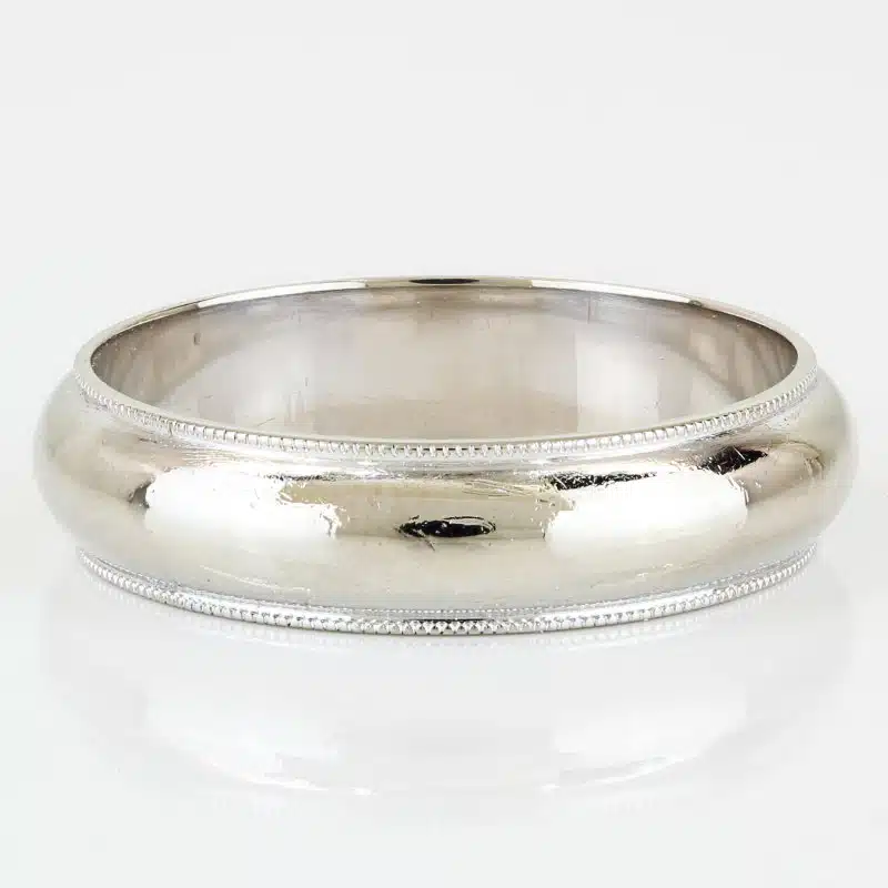 Vintage 14k White Gold Men's Milgrain Wedding Band Ring Classic Estate Bold Gift
