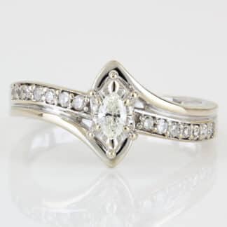 1980s Vintage Marquise Bridal Engagement Ring 14K Yellow Gold Anniversary Gift