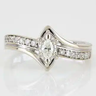 1980s Vintage Marquise Bridal Engagement Ring 14K Yellow Gold Anniversary Gift