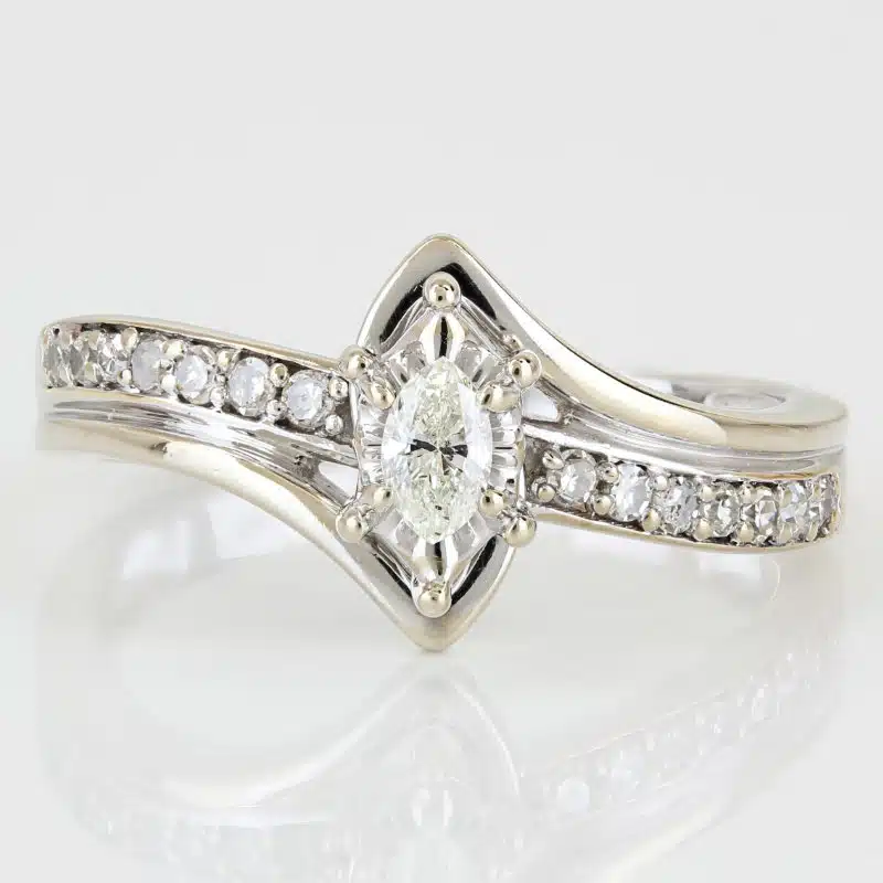 1980s Vintage Marquise Bridal Engagement Ring 14K Yellow Gold Anniversary Gift