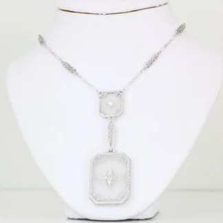 Art Deco 14KWG Rock Crystral & Diamond Necklace Krementz & Co 1931-1938
