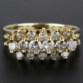 14K Yellow Gold Vintage 3-Row Diamond Ring Band