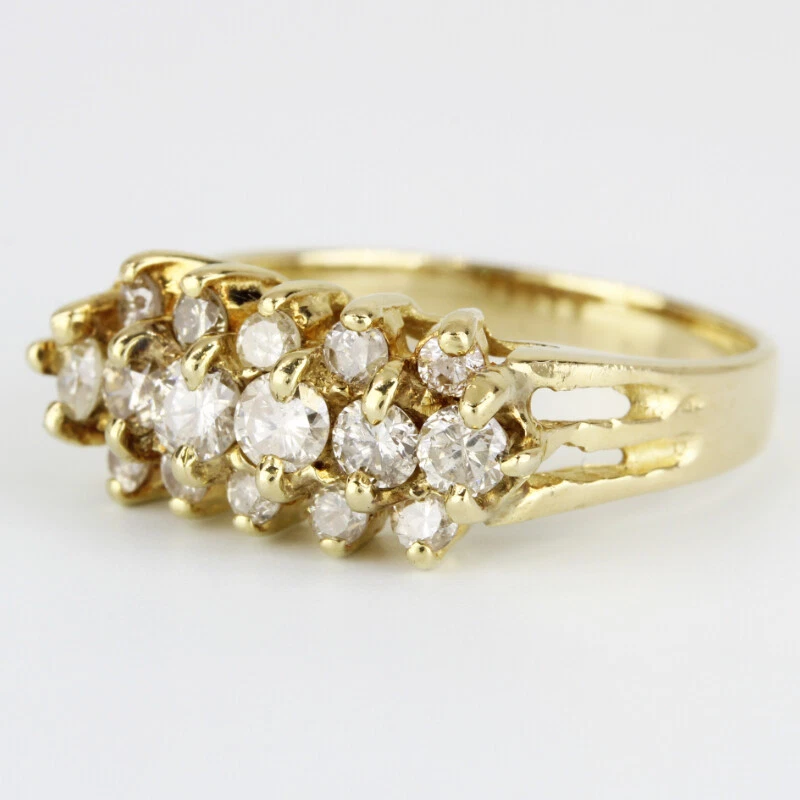 14K Yellow Gold Vintage 3-Row Diamond Ring Band - Image 4
