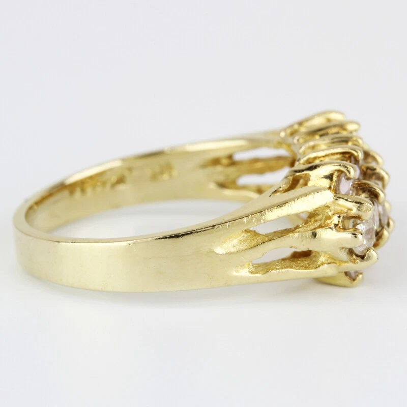 14K Yellow Gold Vintage 3-Row Diamond Ring Band - Image 5